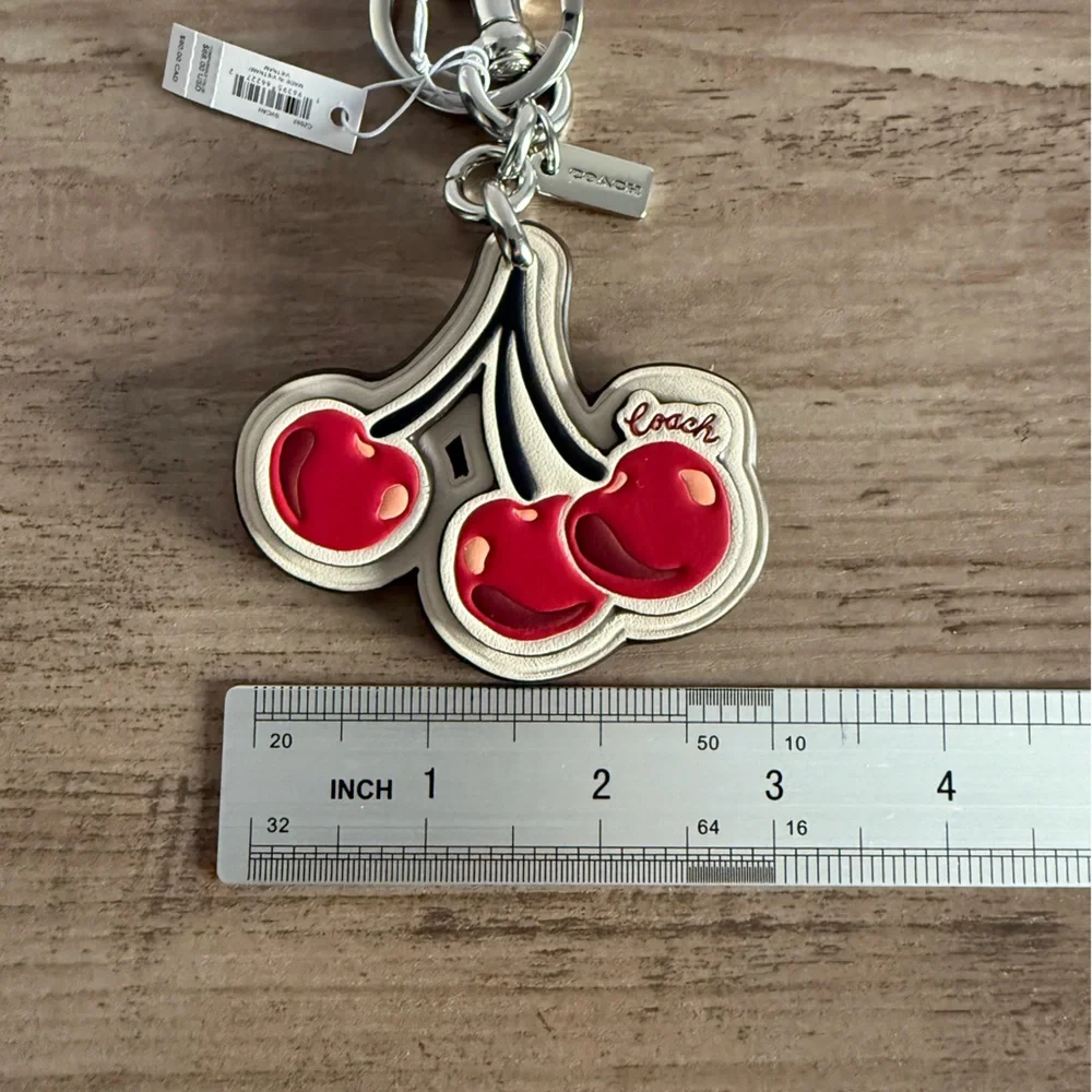 NWT Coach Red Cherry Keychain with Silver Red Accents CZ092